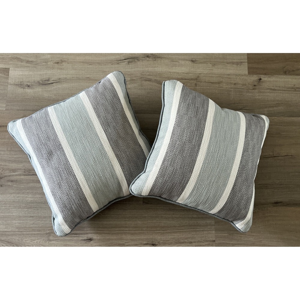 Set of 2 Sage Green Gray Striped Throw Pillows Herringbone Textured Cushions